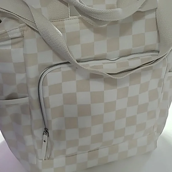Cooler insulated Lg Bag Shell Checker Tote Adjustable Strap Zip & Pockets A/N - Picture 7 of 8